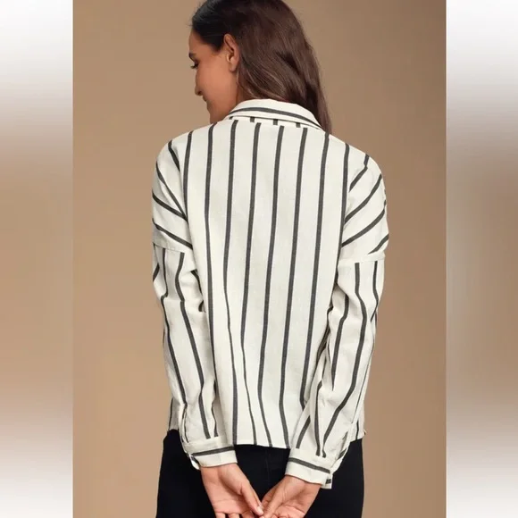 Amelia Dawn Off-White Striped Long Sleeve Button-Up Top  Size 2XL - Picture 3 of 8